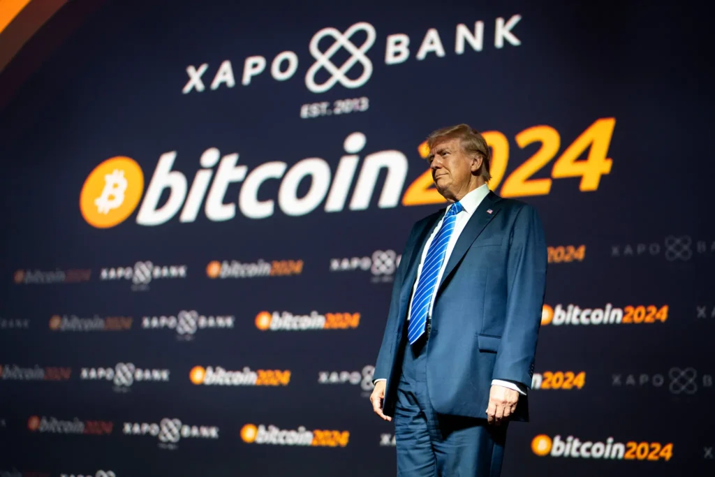 Donald J. Trump, at the Bitcoin Conference in Nashville in July, has promised to end the Security and Exchange Commission’s crackdown on the cryptocurrency industry.Credit...Doug Mills/The New York Times