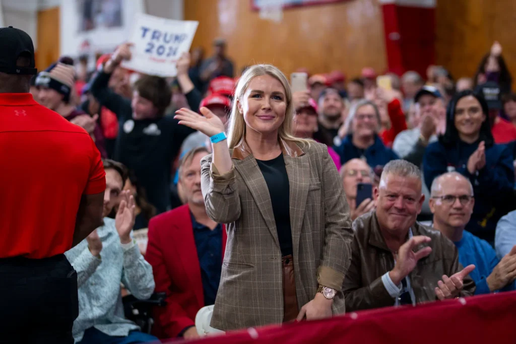 Karoline Leavitt at a campaign event at the New England Sports Center in Derry, N.H., last month.Credit...Doug Mills/The New York Times