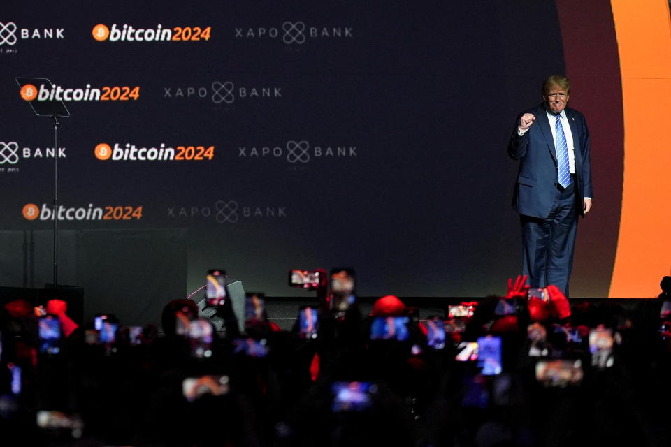 Last July, while campaigning, Donald Trump appeared onstage at the Bitcoin 2024 conference in Nashville, Tenn. REUTERS/Kevin Wurm · REUTERS / Reuters