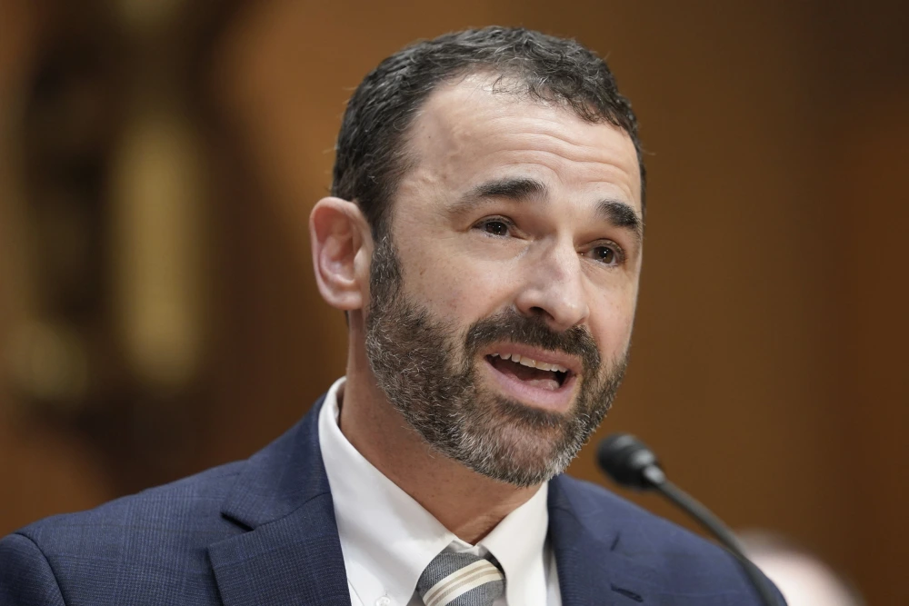 Daniel Werfel testifies before the Senate Finance Committee at his confirmation hearing in Washington on Feb. 15.Mariam Zuhaib / AP