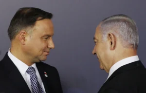 Polish President Andrzej Duda and Israeli Prime Minister Benjamin Netanyahu in Warsaw in 2019. Czarek Sokolowski / AP file