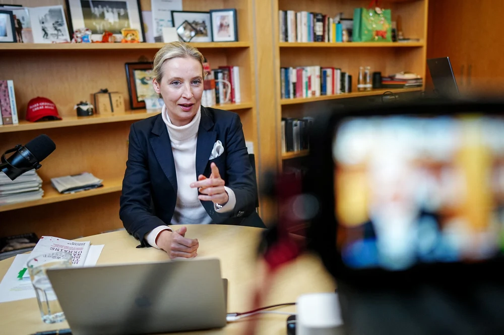 Alice Weidel, a leader of the far-right Alternative for Germany party, prior to a live discussion with Elon Musk from Berlin on Thursday.Kay Nietfeld / AFP - Getty Images