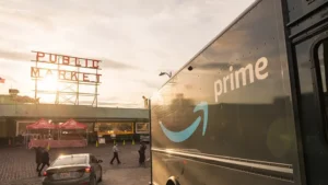 Amazon Prime delivery truck parked at Pike Place Market late in the dayNov. 29, 2021. (Stock photo / Getty Images)