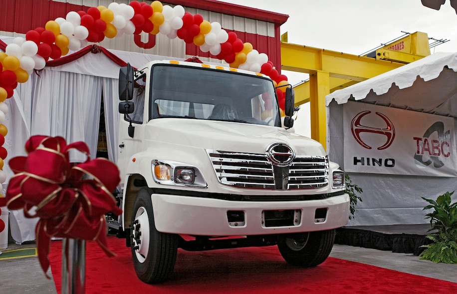 The first Hino truck assembled in North America in 2004 at Toyota's longest-operating U.S. manufacturing facility, TABC, in Long Beach, California. (Damian Dovarganes/AP)