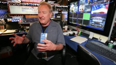 The producer and director Don Mischer in 2004 at the Democratic National Convention in Boston. Working in live television, he said, was a job that had “a stress level that can be scary but is so thrillingly alive, it becomes addictive.”Credit...Amy Sancetta/Associated Press