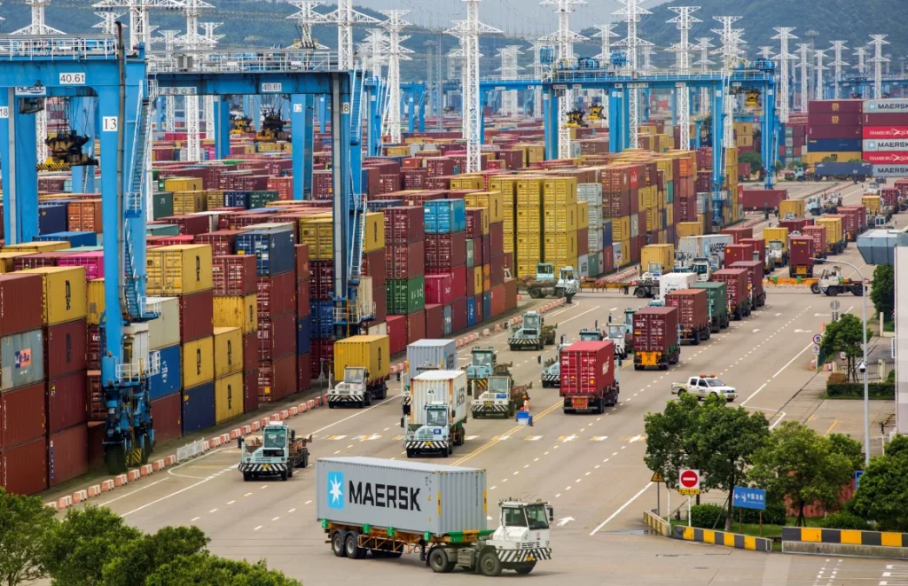 The Ningbo-Zhoushan Port pictured on Aug. 15, 2021, in east China's Zhejiang province. The Meishan terminal accounts for an estimated 25% of container cargo through the port, according to a consultant. Suo Xianglu/Xinhua/Getty Images