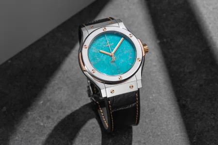 Hublot's Classic Fusion model features colorful dials crafted from turquoise and sodalite, among others. Hublot