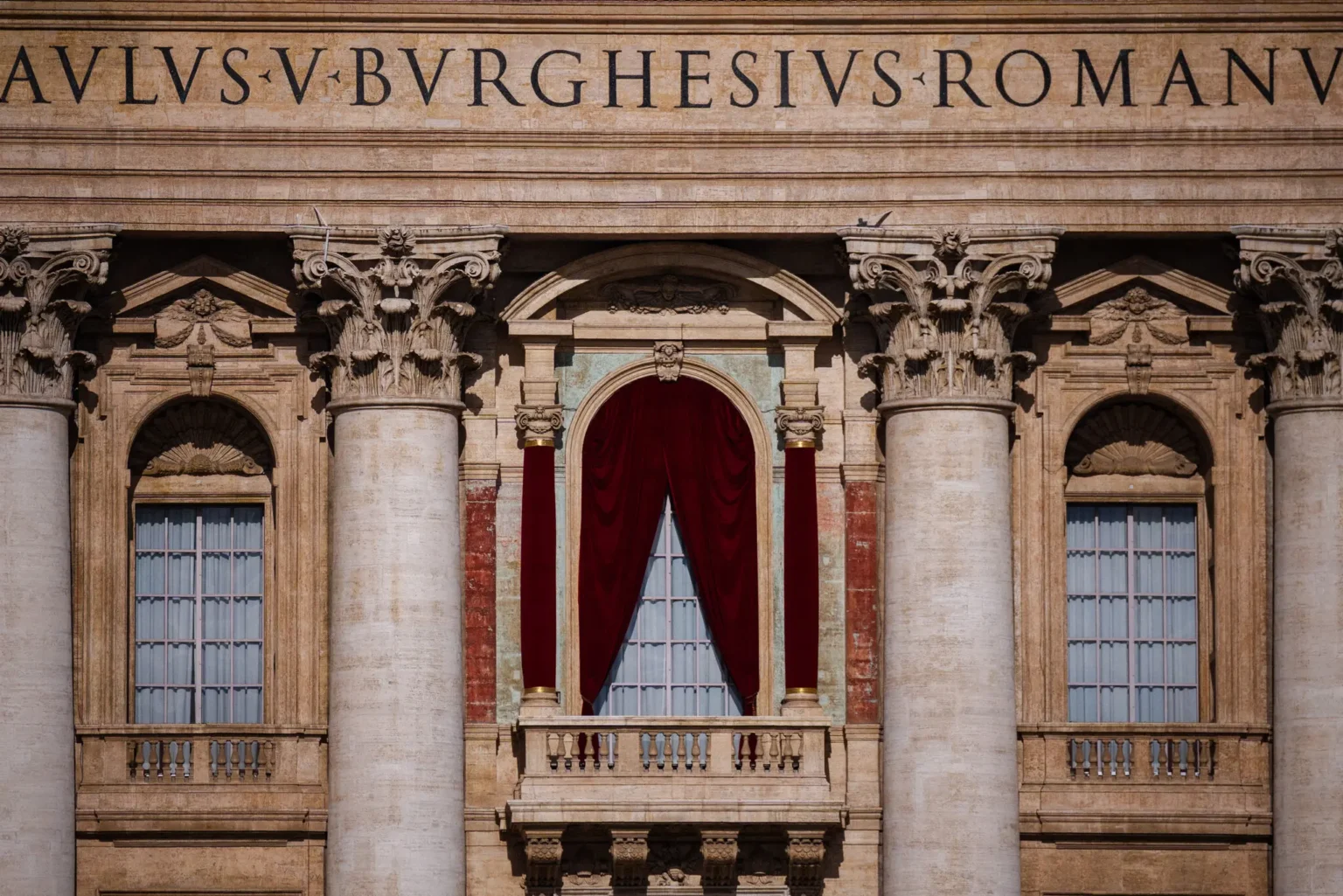 The balcony of St. Peter’s Basilica, from which the new pope will be announced. (Dimitar Dilkoff/Agence France-Presse/Getty Images)
