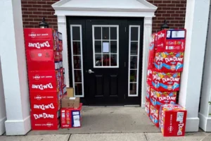 The delivery of Dum-Dums lollipops was left outside of the LaFaverses’ home on Monday in Lexington, Ky. (Holly LaFavers/Associated Press)