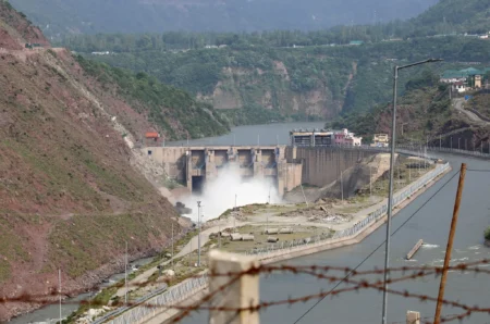 A view of the Uri-II hydroelectric project dam on the Jhelum River in the Indian portion Kashmir, which flows into the Pakistani part of Kashmir. In April, India pulled out of a river-sharing treaty that has safeguarded Pakistan’s vulnerable water supply since 1960. Pakistan called it an act of war. (Reuters)