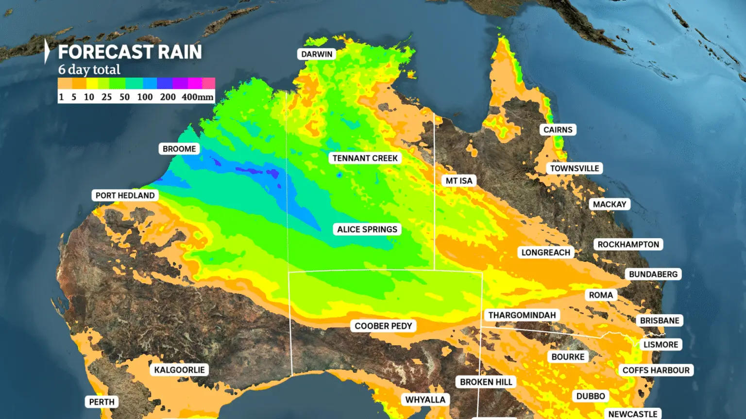The first north-west cloud band of 2025 will deliver widespread rain to the northern half of Australia during the next week. (ABC News)
