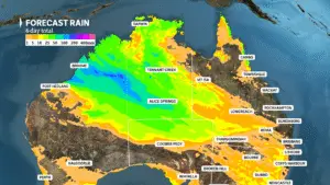 The first north-west cloud band of 2025 will deliver widespread rain to the northern half of Australia during the next week. (ABC News)