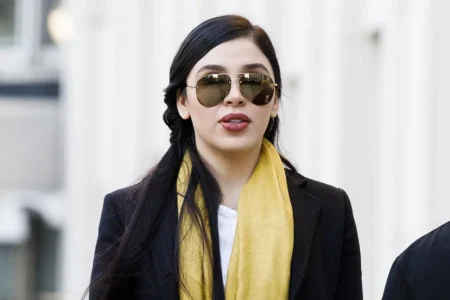 Emma Coronel Aispuro leaving federal court in Brooklyn during her husband’s trial in 2019. (Justin Lane/EPA/Shutterstock)