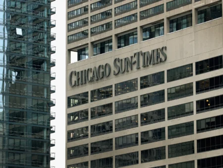 The Chicago Sun-Times’s offices. An investor group led by Edwin Eisendrath and the Chicago Federation of Labor, an umbrella group of labor unions, submitted the winning bid for the newspaper. (G-Jun Yam/Associated Press)
