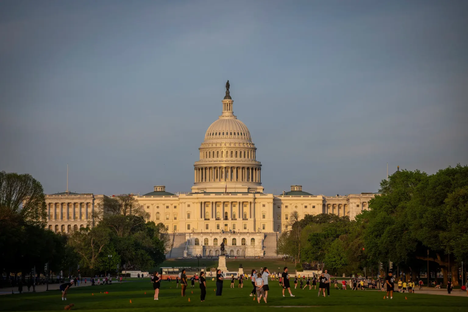 The United States Capitol is illuminated by the evening sun in Washington, D.C., April 24, 2025. (Juliane Sonntag/picture alliance/dpa/AP Images)