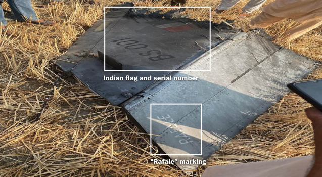 Image widely shared on X shows what experts said was a vertical stabilizer of a Rafale aircraft.

