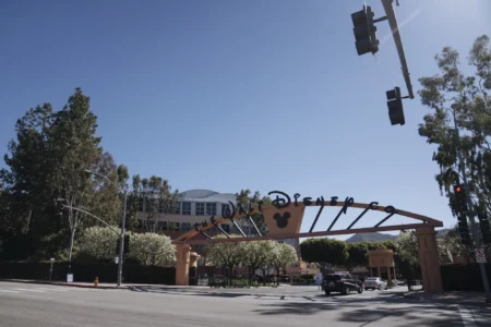 Walt Disney Studios in Burbank, California, US, on Thursday, Feb. 9, 2023. Walt Disney Co. Chief Executive Officer Bob Iger announced plans for a dramatic restructuring of the world's largest entertainment company that includes cutting 7,000 jobs and $5.5 billion in cost savings. (Photographer: Eric Thayer/Bloomberg)