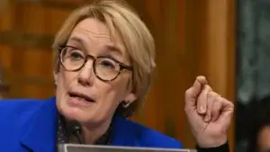 US Senator Maggie Hassan, Democrat from New Hampshire, questions Scott Bessent during a hearing on his nomination to be Secretary of the Treasury on January 16. (Andrew Caballero-Reynolds/AFP/Getty Images/File)