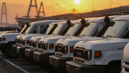 Toyota vehicles await shipment at the Port of Nagoya in Japan last month. (Toru Hanai/Bloomberg/Getty Images)