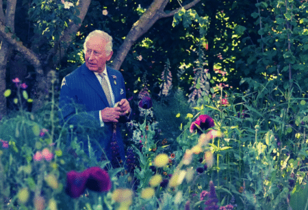 King Charles III, patron of the Royal Horticultural Society, walks through the RHS and BBC Radio 2 Dog Garden during a visit to the RHS Chelsea Flower Show at Royal Hospital Chelsea on May 20, 2025 in London, England. (Wpa Pool/Getty Images Entertainment/Getty Images)