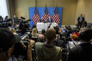 Treasury Secretary Scott Bessent in Geneva on Monday. (Fabrice Coffrini/AFP/Getty Images)