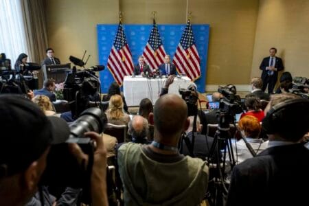 Treasury Secretary Scott Bessent in Geneva on Monday. (Fabrice Coffrini/AFP/Getty Images)