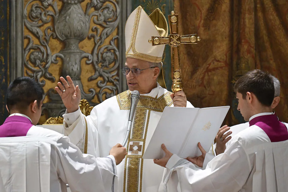 Pope Leo XIV celebrates Mass in the Sistine Chapel on Friday. (Vatican Media/EPA-EFE/Shutterstock)