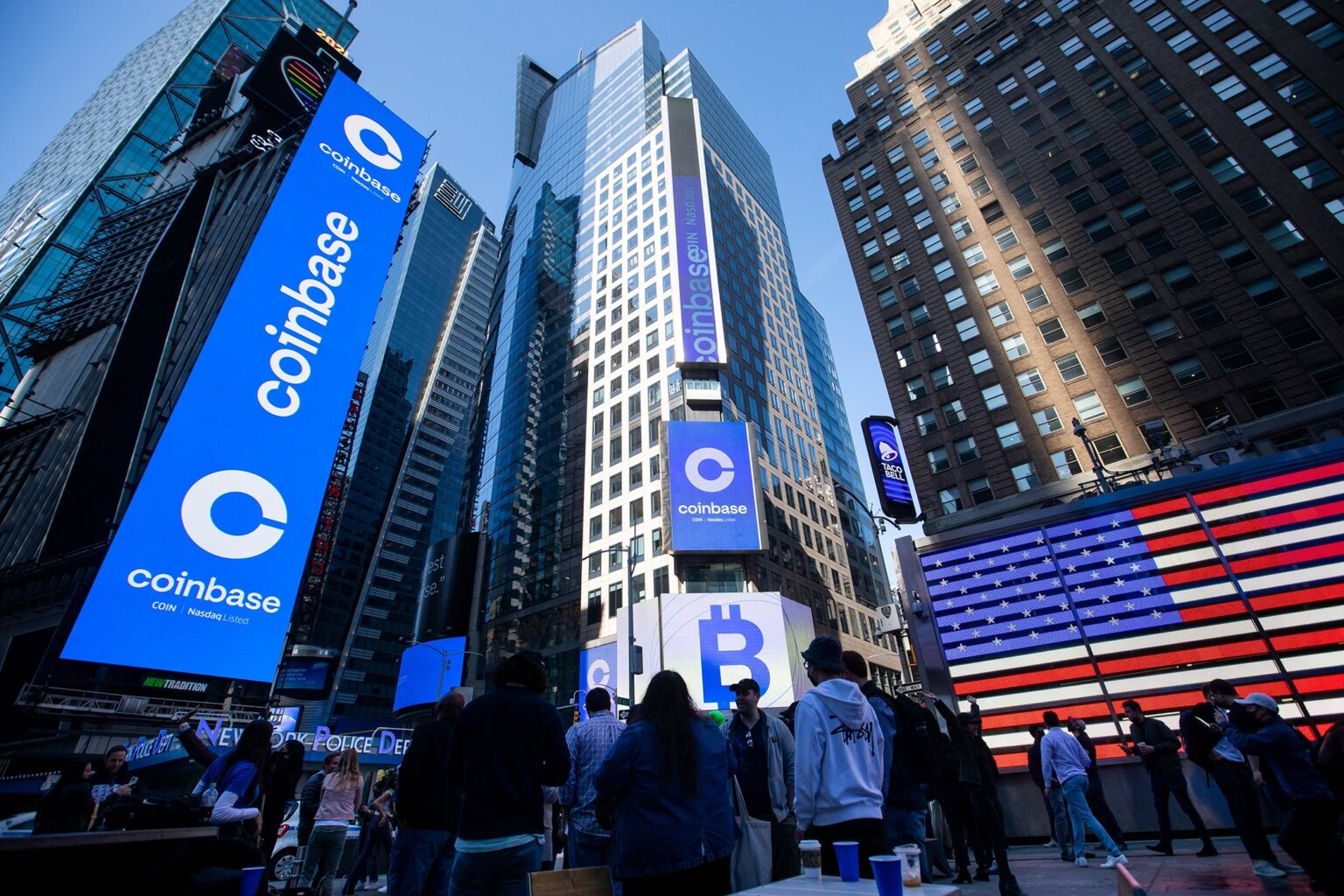 Cryptocurrency exchange Coinbase, which began trading on the Nasdaq Stock Market in April, signed a lease for a second office in New York. (Getty Images)