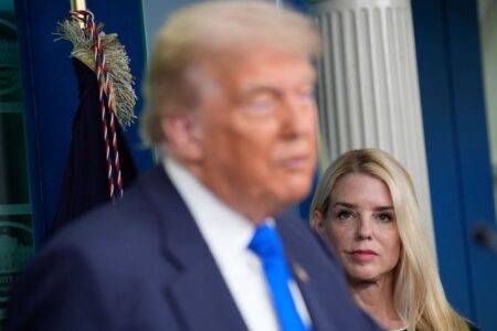 President Donald Trump on Thursday directed Attorney General Pam Bondi to try and unseal grand testimony records related to Jeffrey Epstein. (Yuri Gripas/UP)