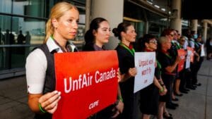 Air Canada Flight Attendants Strike: Travellers Face Continued Disruption Earlier this week, Air Canada flight attendants picketed at Toronto Pearson Airport amid the labour dispute. © Carlos Osorio / Reuters