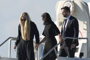 ‘His Mission Will Continue’: Erika Kirk Vows to Carry Forward Husband’s Legacy Vice President JD Vance, right, Second Lady Usha Vance, center, and Erika Kirk, holding a cross on a chain, deplane Air Force Two, carrying the body of Charlie Kirk, the CEO and co-founder of Turning Point USA who was shot and killed, Thursday, Sept. 11, 2025, in Phoenix. © AP Photo/Ross D. Franklin