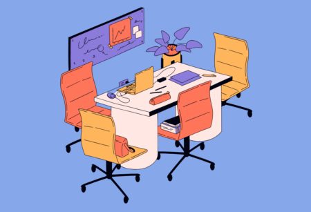 Japanese office desk illustration by © Jake Davidson