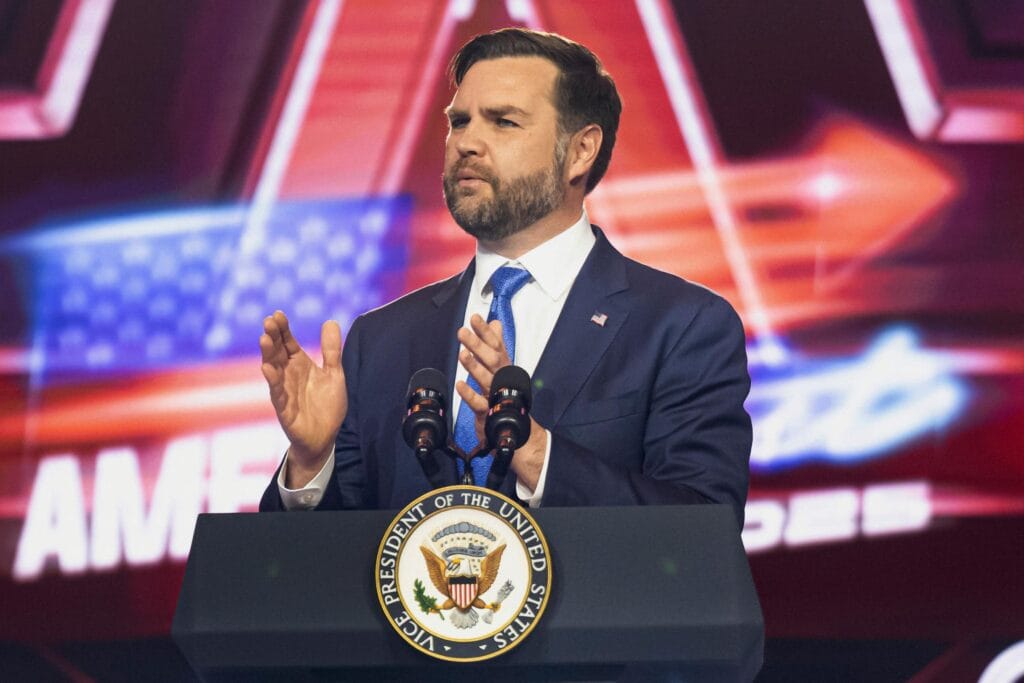 Vice President JD Vance speaks during Turning Point USA's AmericaFest 2025, Sunday, Dec. 21, 2025, in Phoenix. © AP Photo/Jon Cherry