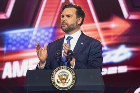Vice President JD Vance speaks during Turning Point USA's AmericaFest 2025, Sunday, Dec. 21, 2025, in Phoenix. © AP Photo/Jon Cherry