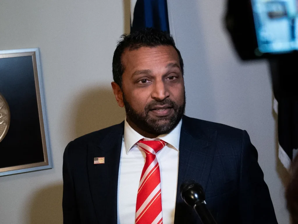 Kash Patel speaks to reporters at the US Capitol in Washington on Thursday. © Elizabeth Frantz/Reuters