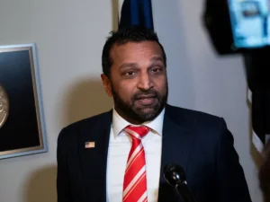 Kash Patel speaks to reporters at the US Capitol in Washington on Thursday. © Elizabeth Frantz/Reuters
