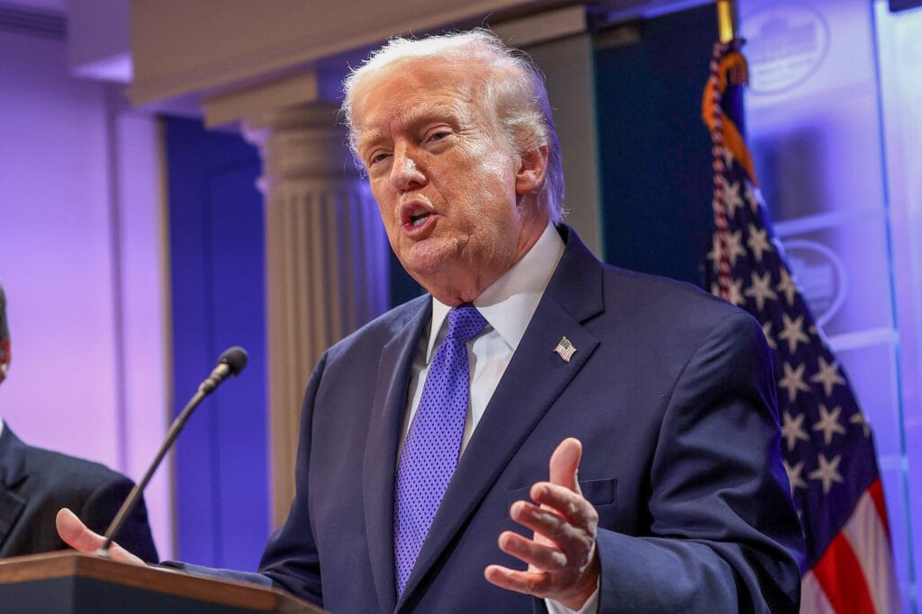 U.S. President Donald Trump speaking at a press briefing held at the White House today in Washington, D.C. Kevin Dietsch (Getty Images)