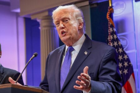 U.S. President Donald Trump speaking at a press briefing held at the White House today in Washington, D.C. Kevin Dietsch (Getty Images)