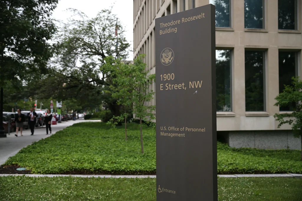 The Theodore Roosevelt Federal Building that houses the Office of Personnel Management headquarters is shown June 5, 2015 in Washington, DC. U.S. © Mark Wilson/Getty Images