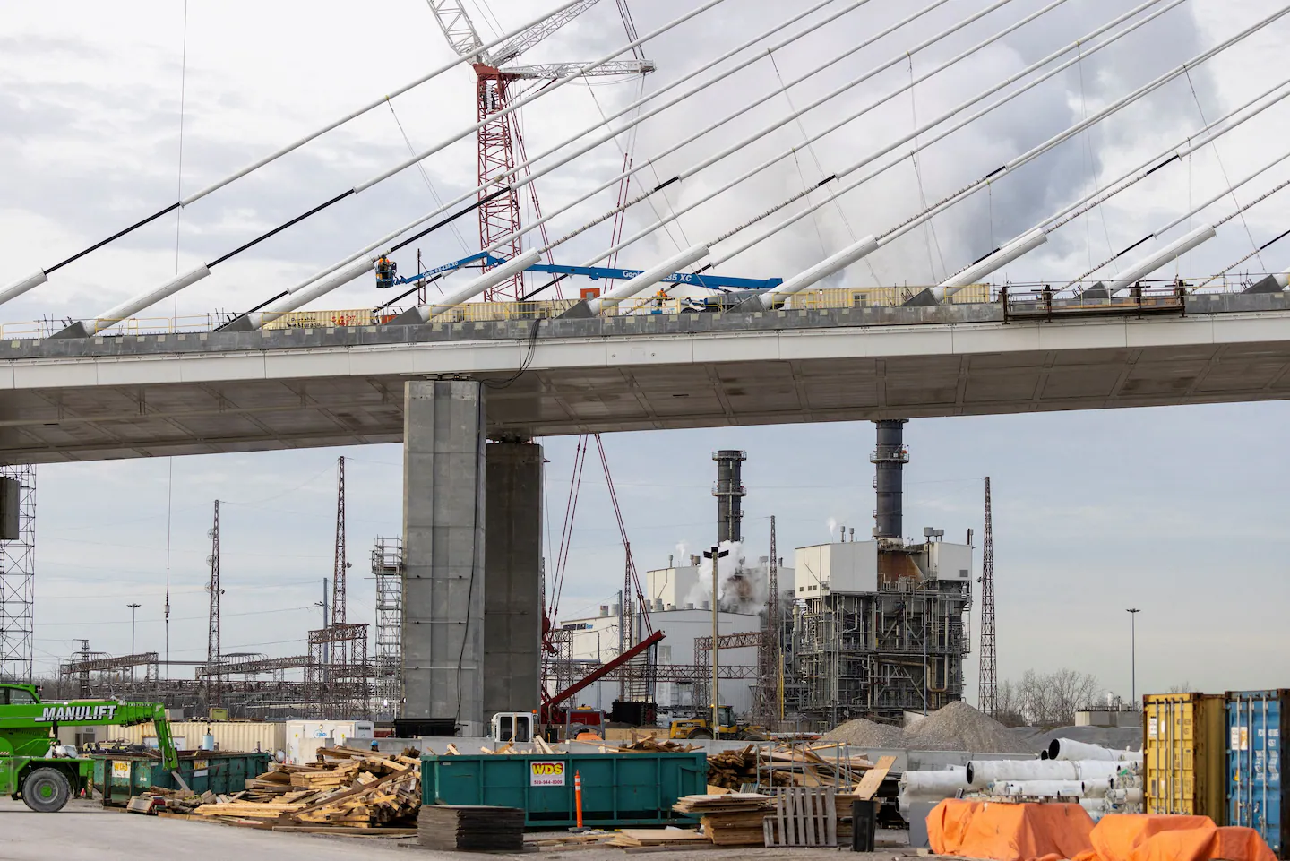 The Gordie Howe International Bridge under construction in Windsor, Ontario, earlier this month. (Carlos Osorio/Reuters)