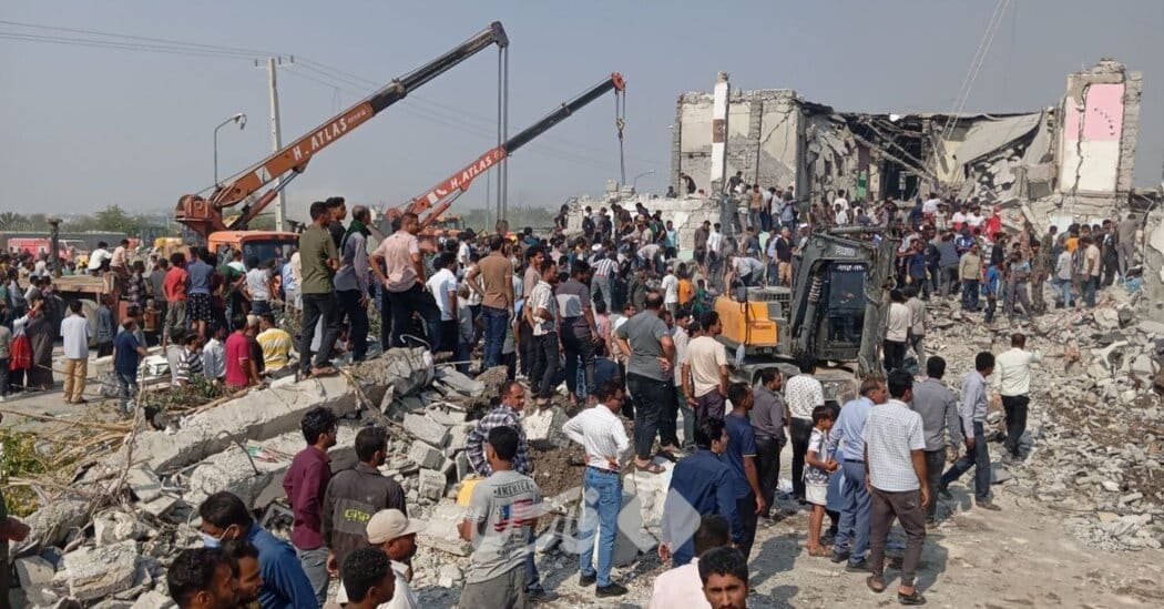 Strikes carried out during U.S.-Israeli attacks on Minab, Iran, on Feb. 28 caused extensive damage to a school, witness videos verified by The New York Times show. Women wailed as rescue workers searched through rubble for survivors and victims. (IRIB TV/Agence France Presse)