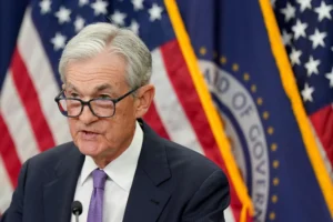 Jerome Powell, chairman of the US Federal Reserve, during a news conference in Washington on Wednesday. (Al Drago/Bloomberg)