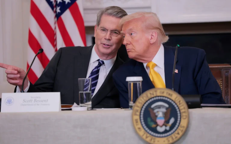 Scott Bessent and Donald Trump launched a range of economic sanctions against Iran on Monday. (Anna Moneymaker/Getty Images)