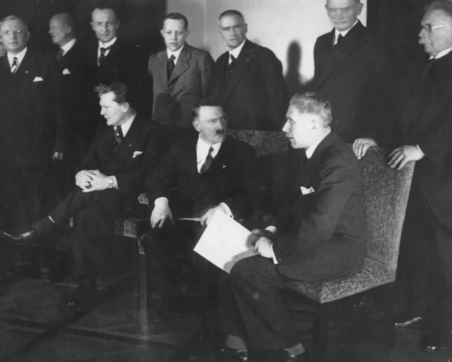 Adolf Hitler with his cabinet ministers in Berlin in 1933. (AP)