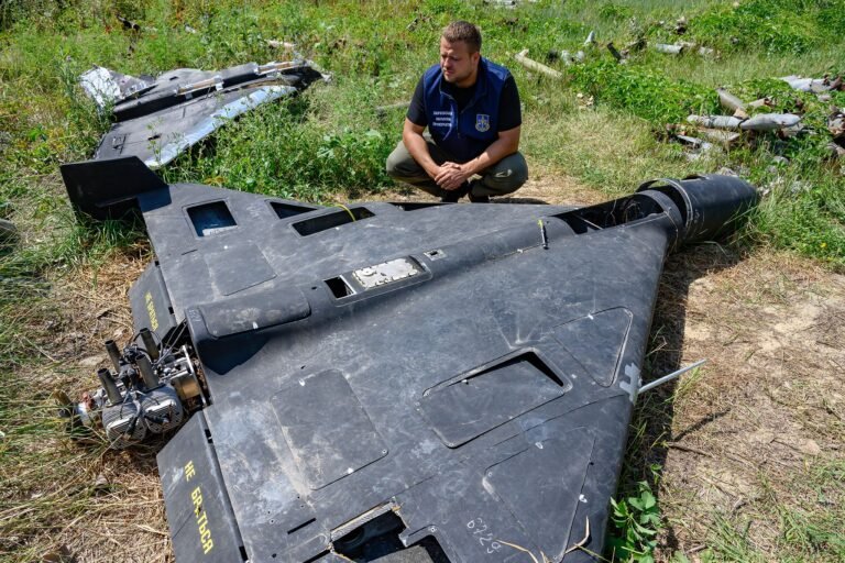Russia sending drones to Iran, western intelligence says Dmytro Chubenko of the Kharkiv regional prosecutor's office examines the carbon fiber remains of a Russian-made, Iran-designed Shahed-136 drone in Kharkiv, Ukraine, on July 30, 2025. (Scott Peterson/Getty Images)
