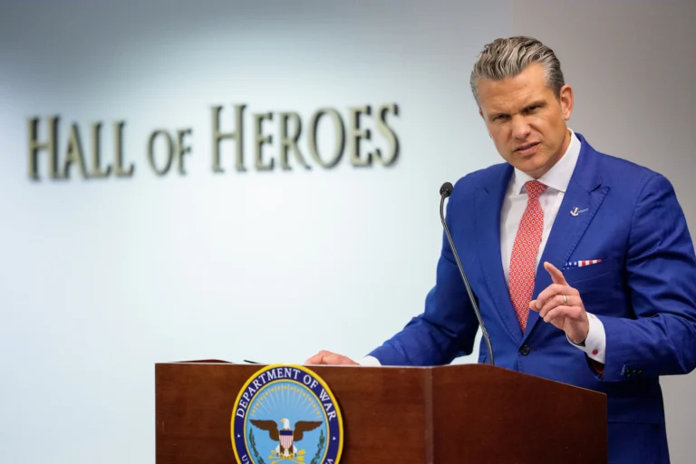 Defense Secretary Pete Hegseth at the Pentagon on Aug. 26. (Andrew Harnik/Getty Images)